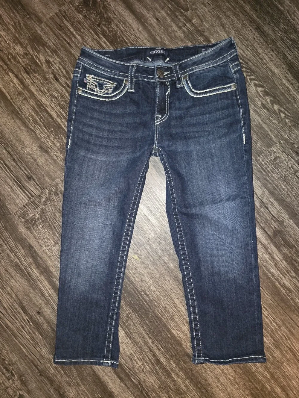 Vigoss Women's Dark Blue Skinny Jeans Cropped Size 10 Embellished